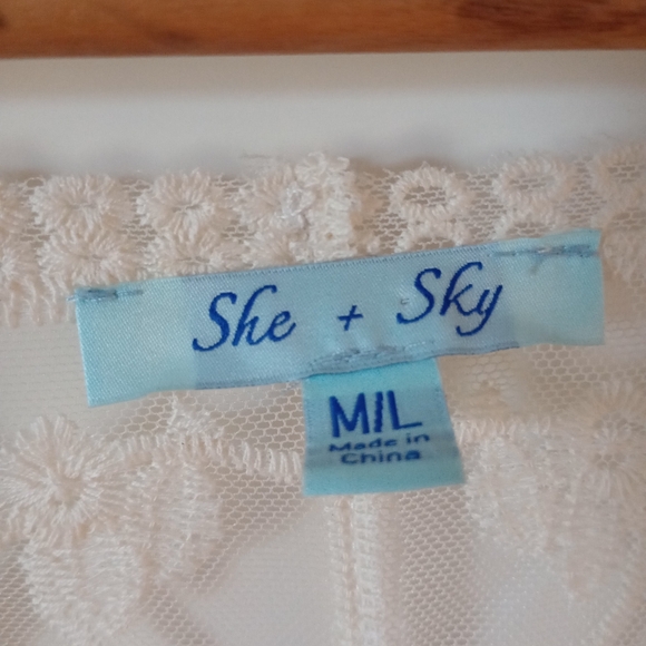 She + Sky Cream Lace Kimono Robe Coverup Boho Style Size Medium / Large - Picture 12 of 16